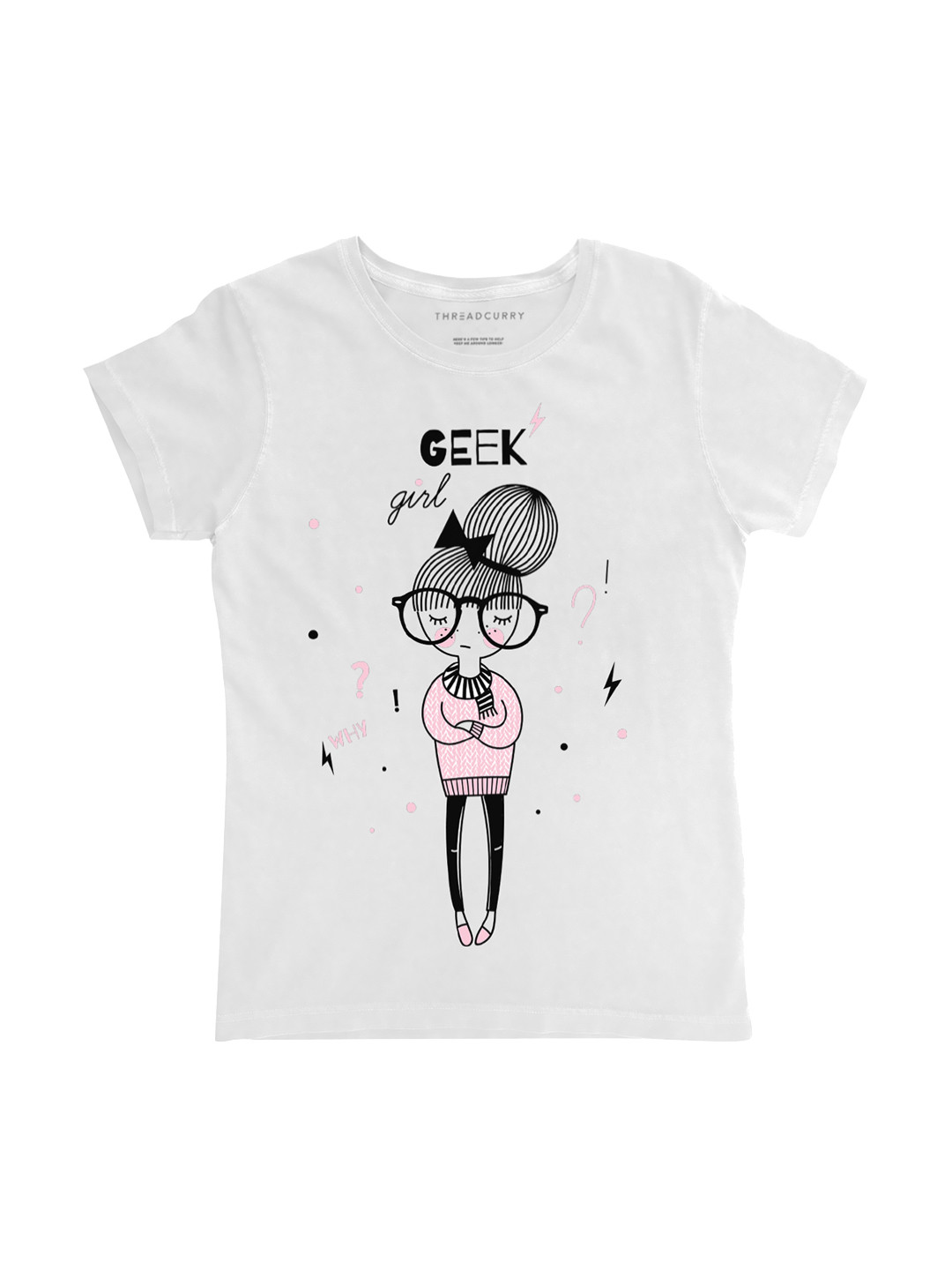 

THREADCURRY Girls White Printed Round Neck T-shirt