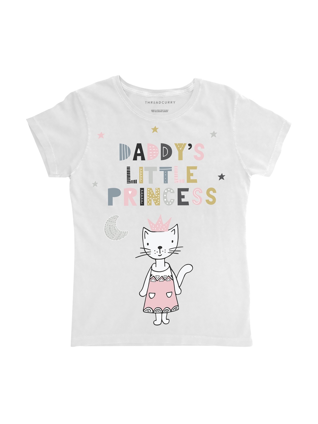 

THREADCURRY Girls White Printed Round Neck T-shirt
