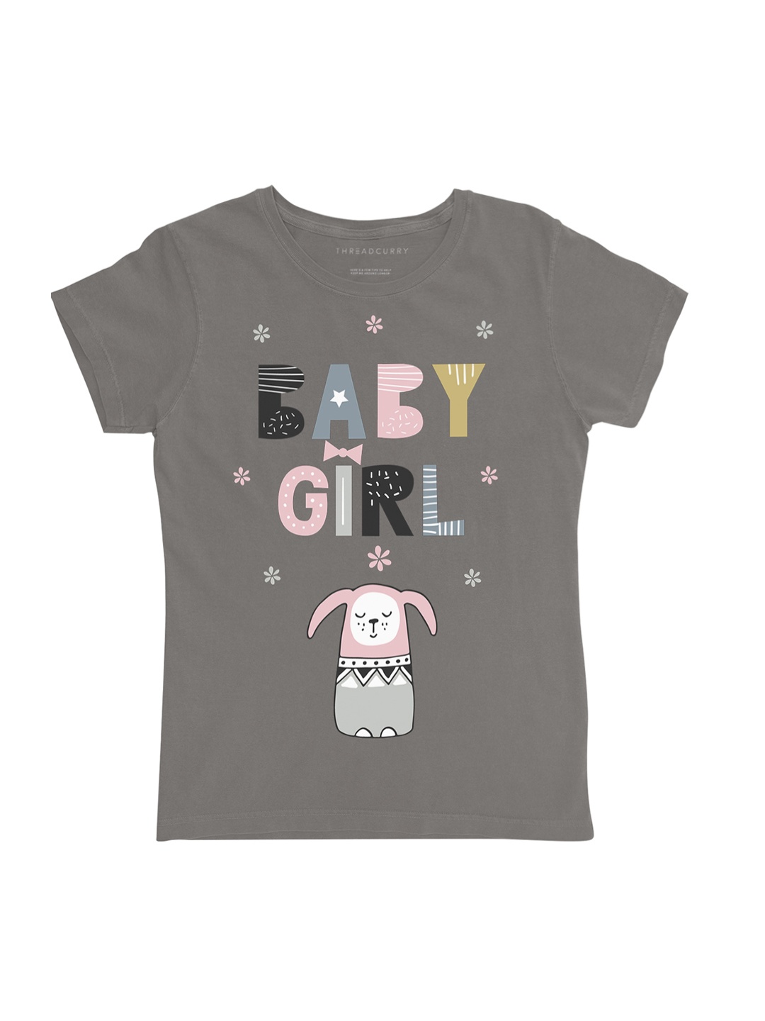 

THREADCURRY Girls Grey Printed Round Neck T-shirt
