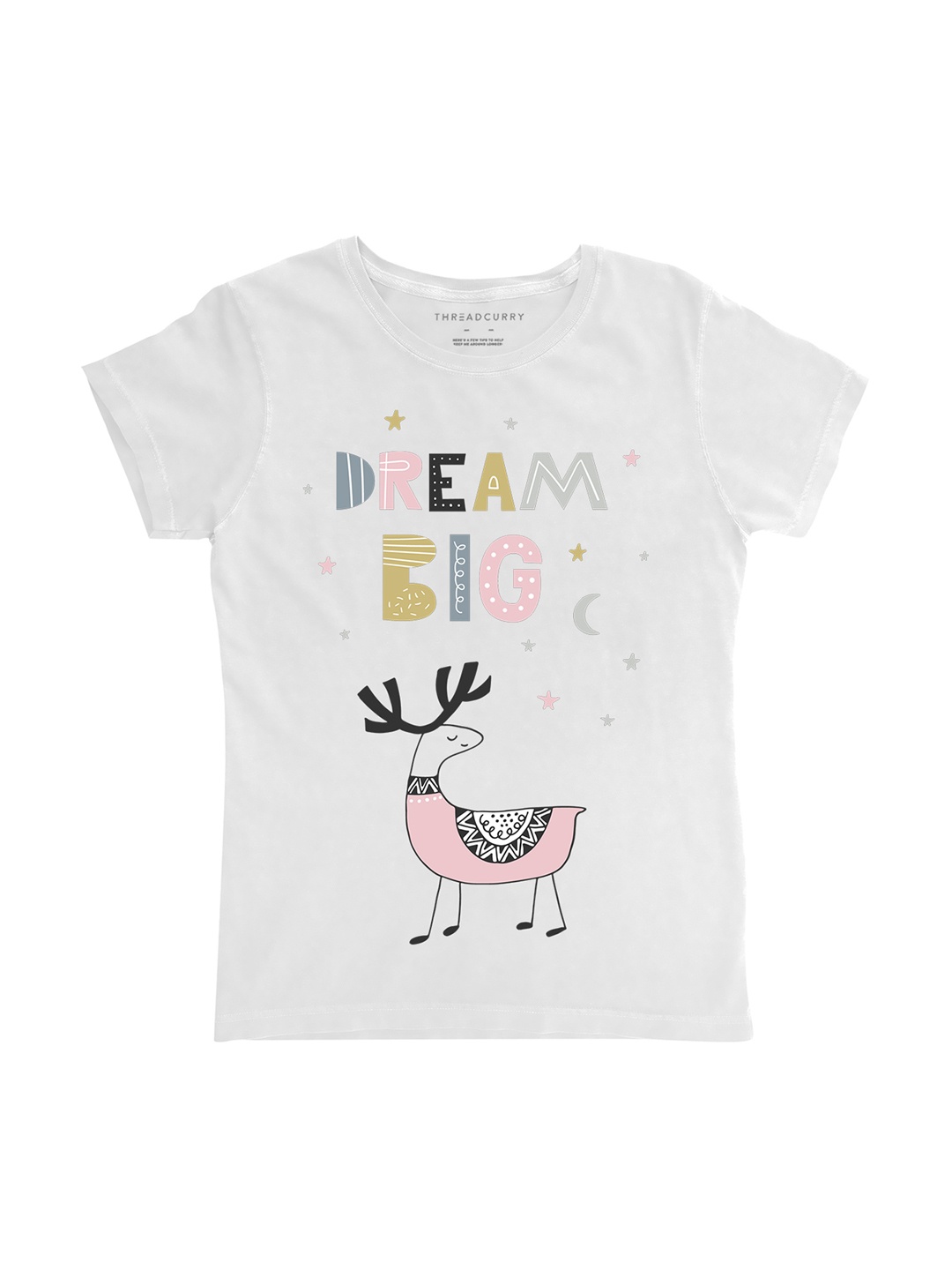 

THREADCURRY Girls White Printed Round Neck T-shirt
