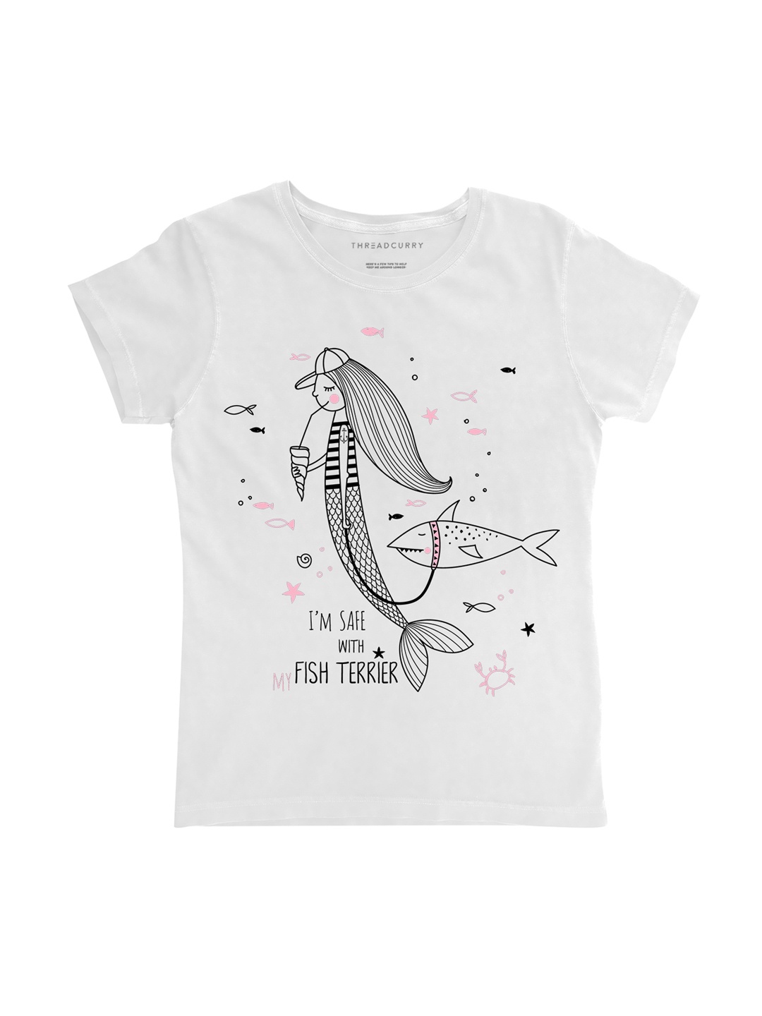 

THREADCURRY Girls White Printed Round Neck T-shirt