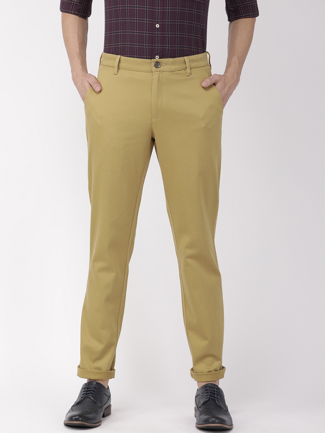 

Raymond Men Khaki Slim Fit Self Design Regular Trousers