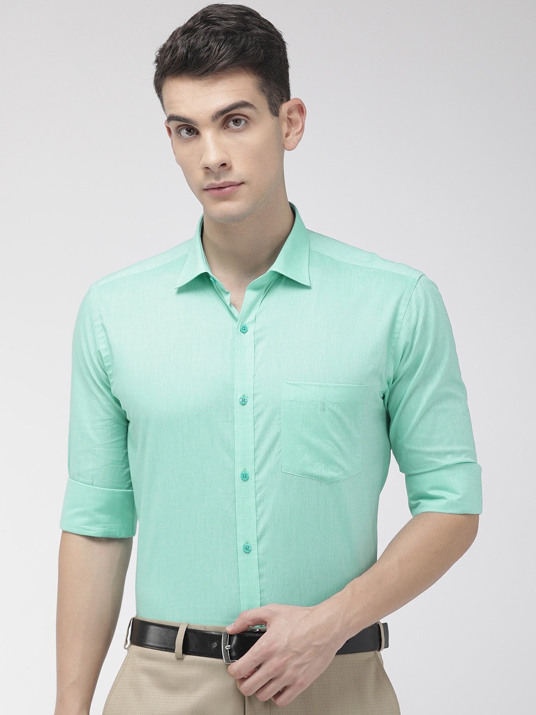 

Park Avenue Men Sea Green Slim Fit Solid Formal Shirt