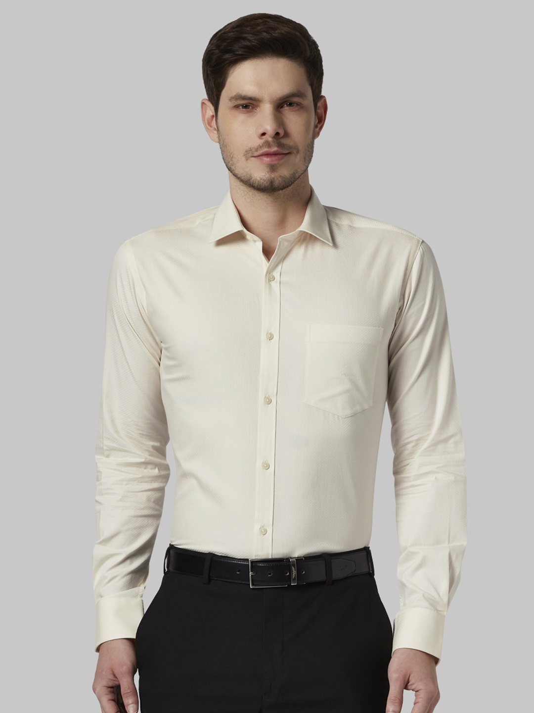 

Park Avenue Men Yellow Slim Fit Self Design Formal Shirt