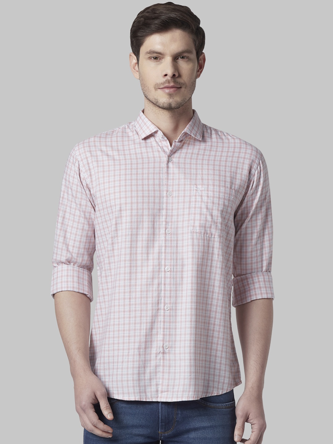 

Park Avenue Men Red & White Slim Fit Checked Casual Shirt