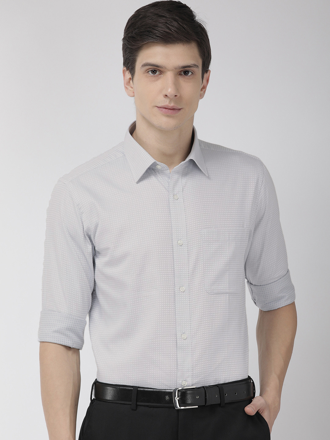 

Raymond Men Grey Slim Fit Self Checked Formal Shirt