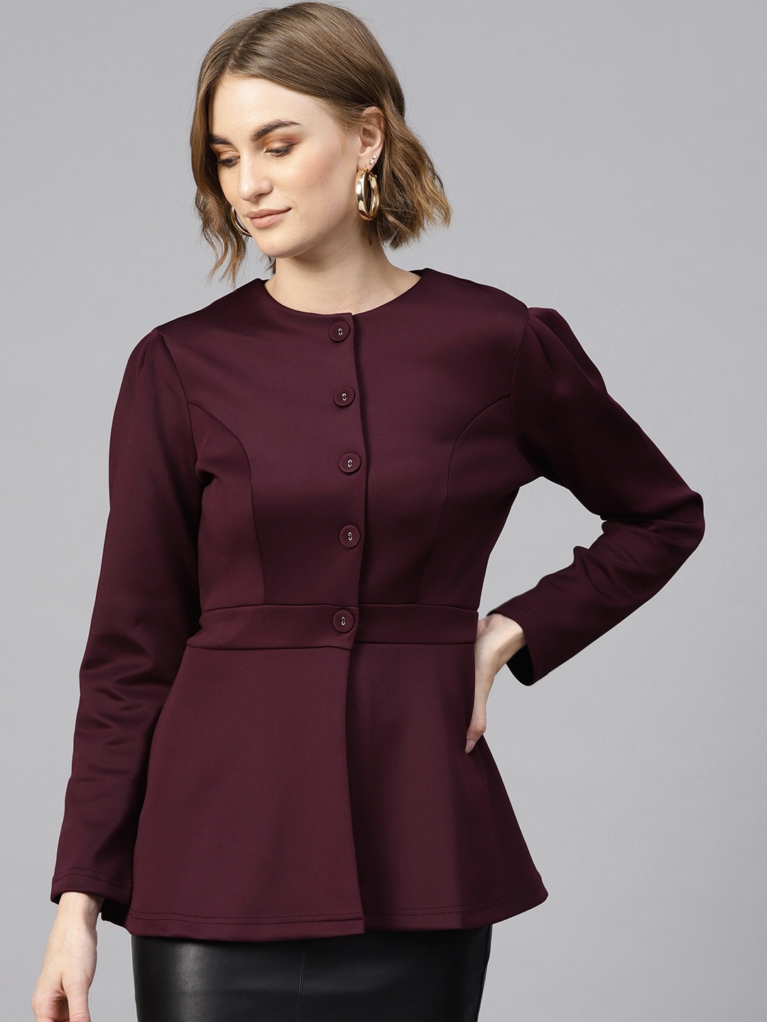 

SASSAFRAS Women Burgundy Solid Tailored Jacket