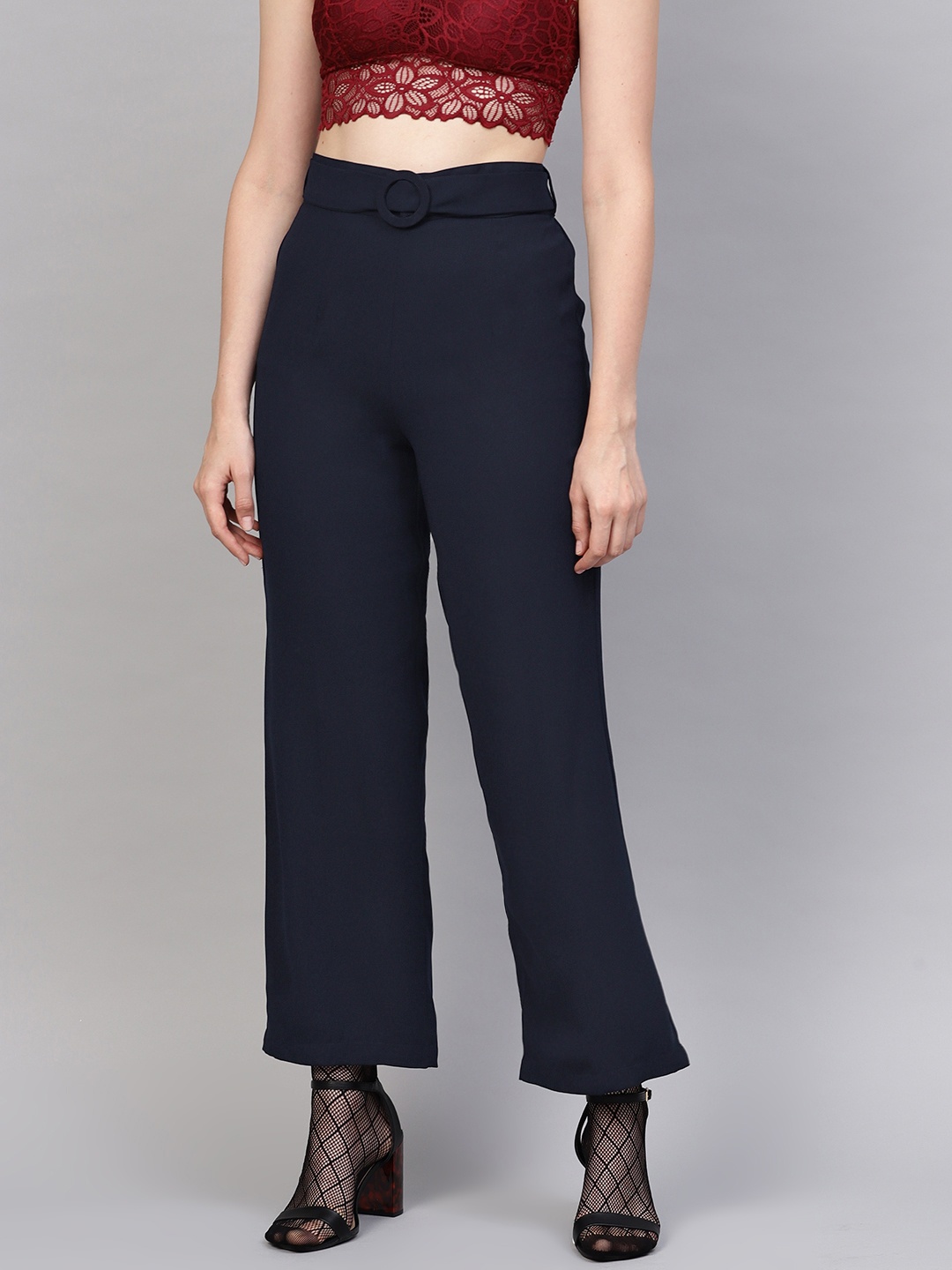 

SASSAFRAS Women Navy Blue Parallel Trousers