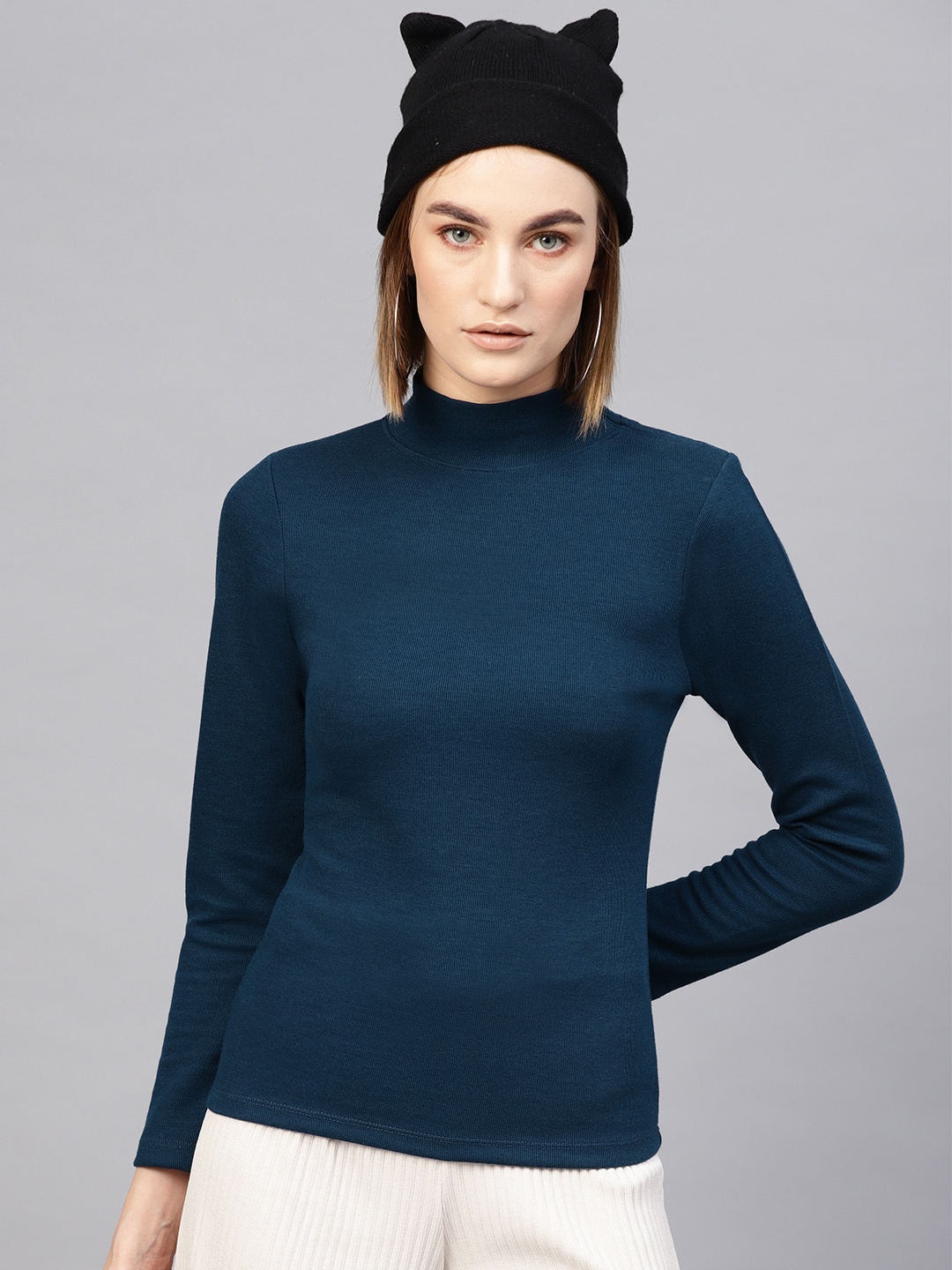 

SASSAFRAS Women Teal Blue Solid Top