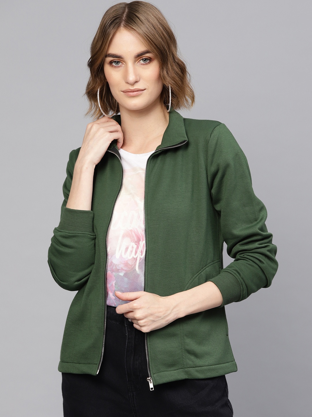 

SASSAFRAS Women Green Solid Sweatshirt