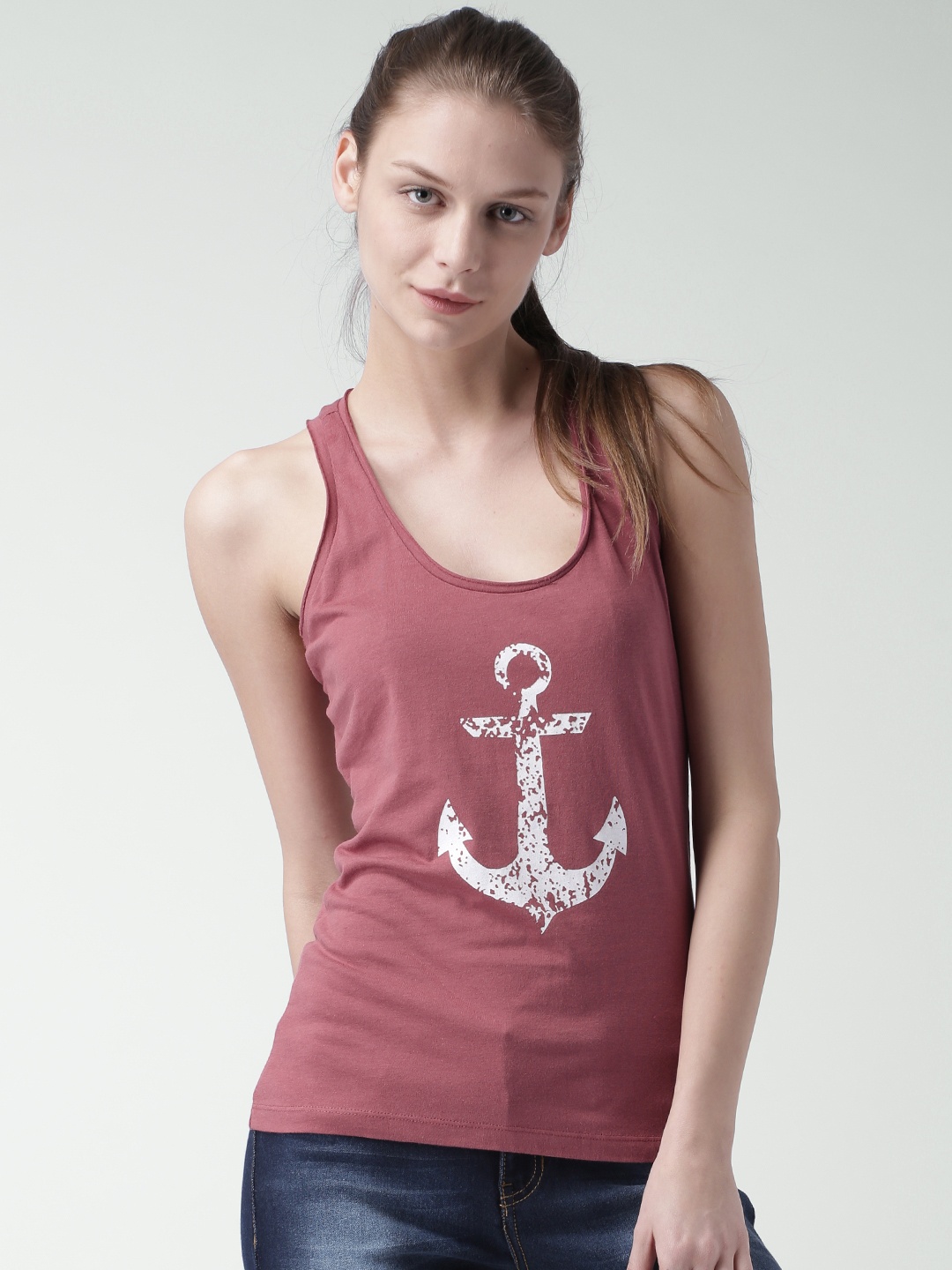 

Mast & Harbour Dark Pink Printed Tank Top