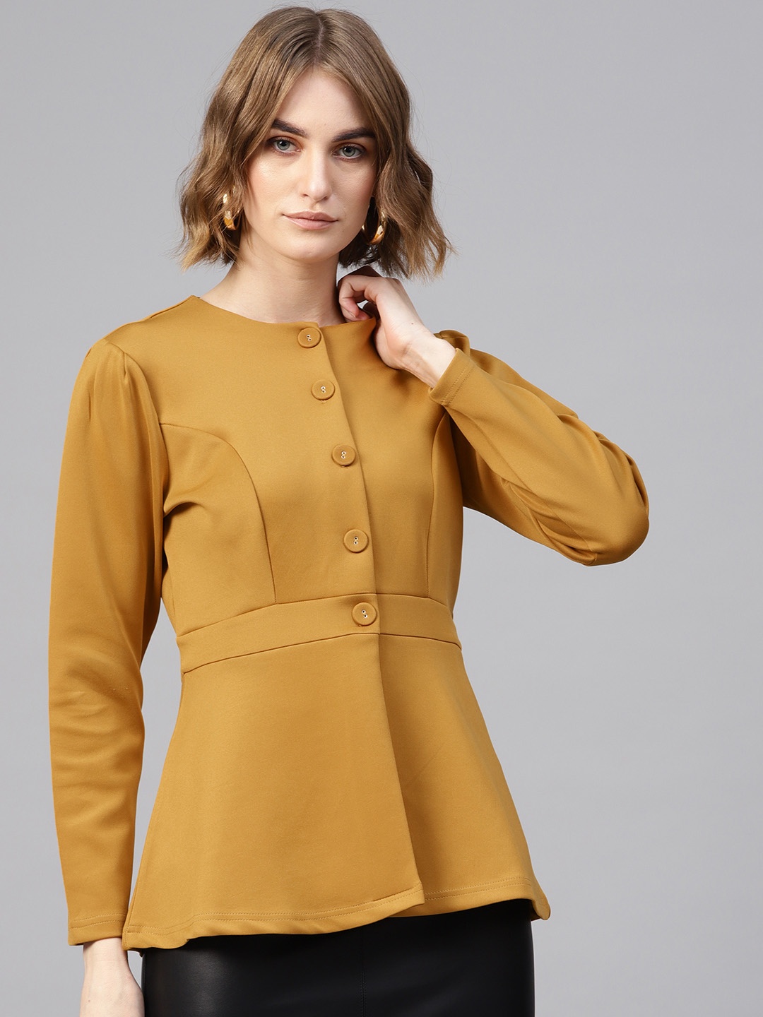 

SASSAFRAS Women Mustard Yellow Solid Tailored Jacket