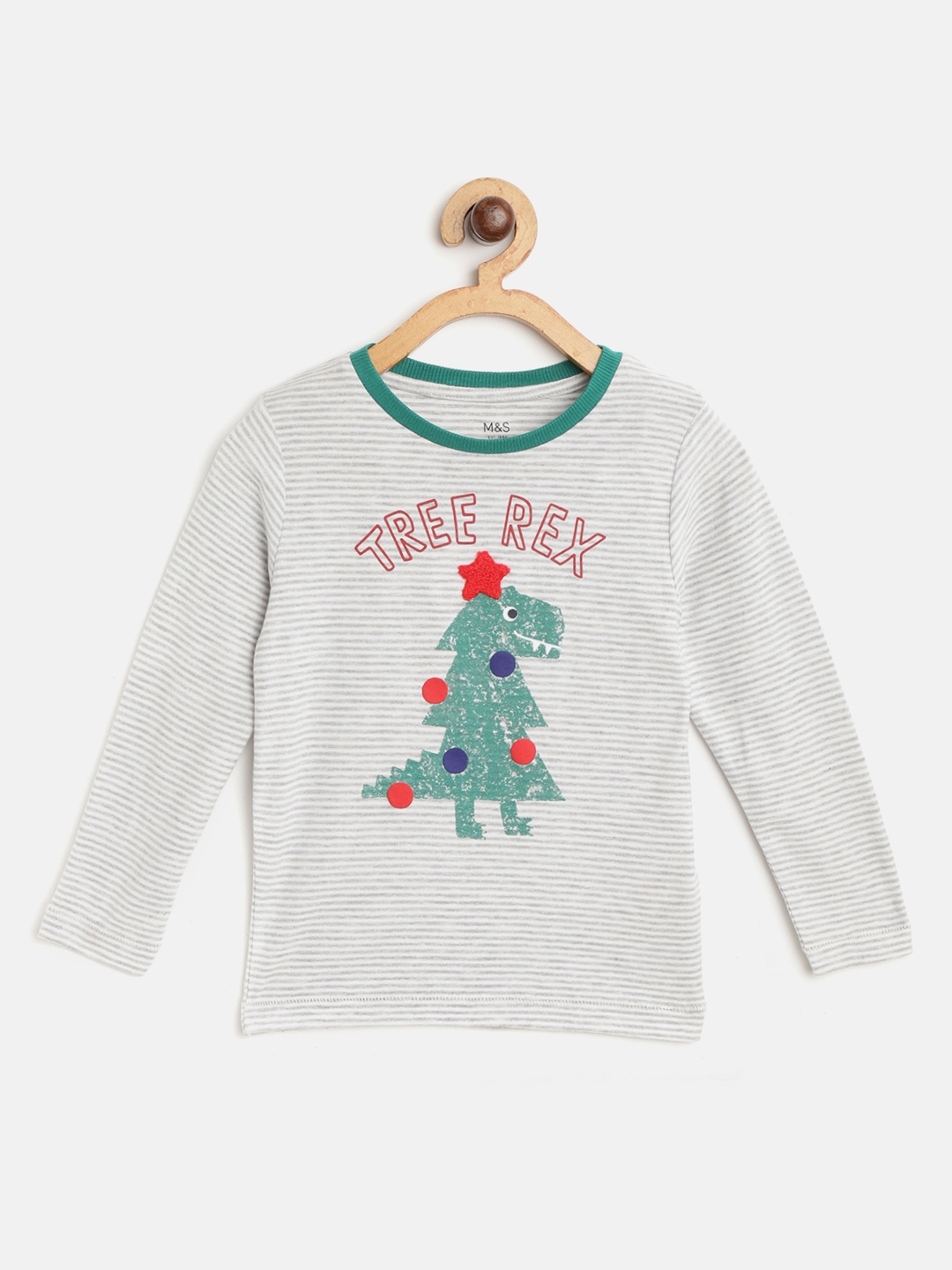 

Marks & Spencer Boys Grey Melange & White Striped & Printed Round Neck T-shirt