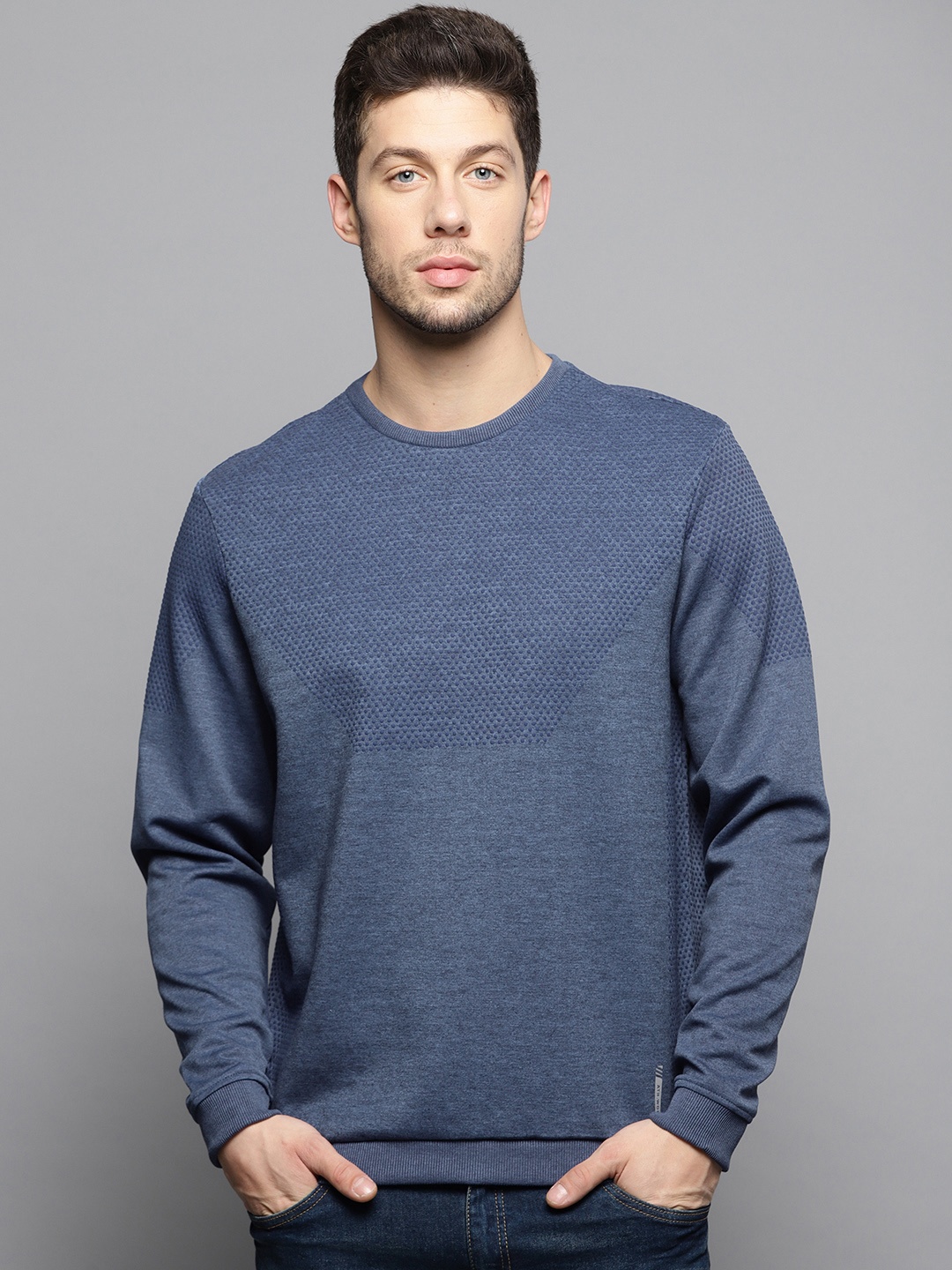 

Louis Philippe Ath.Work Men Navy Blue Textured Sweatshirt