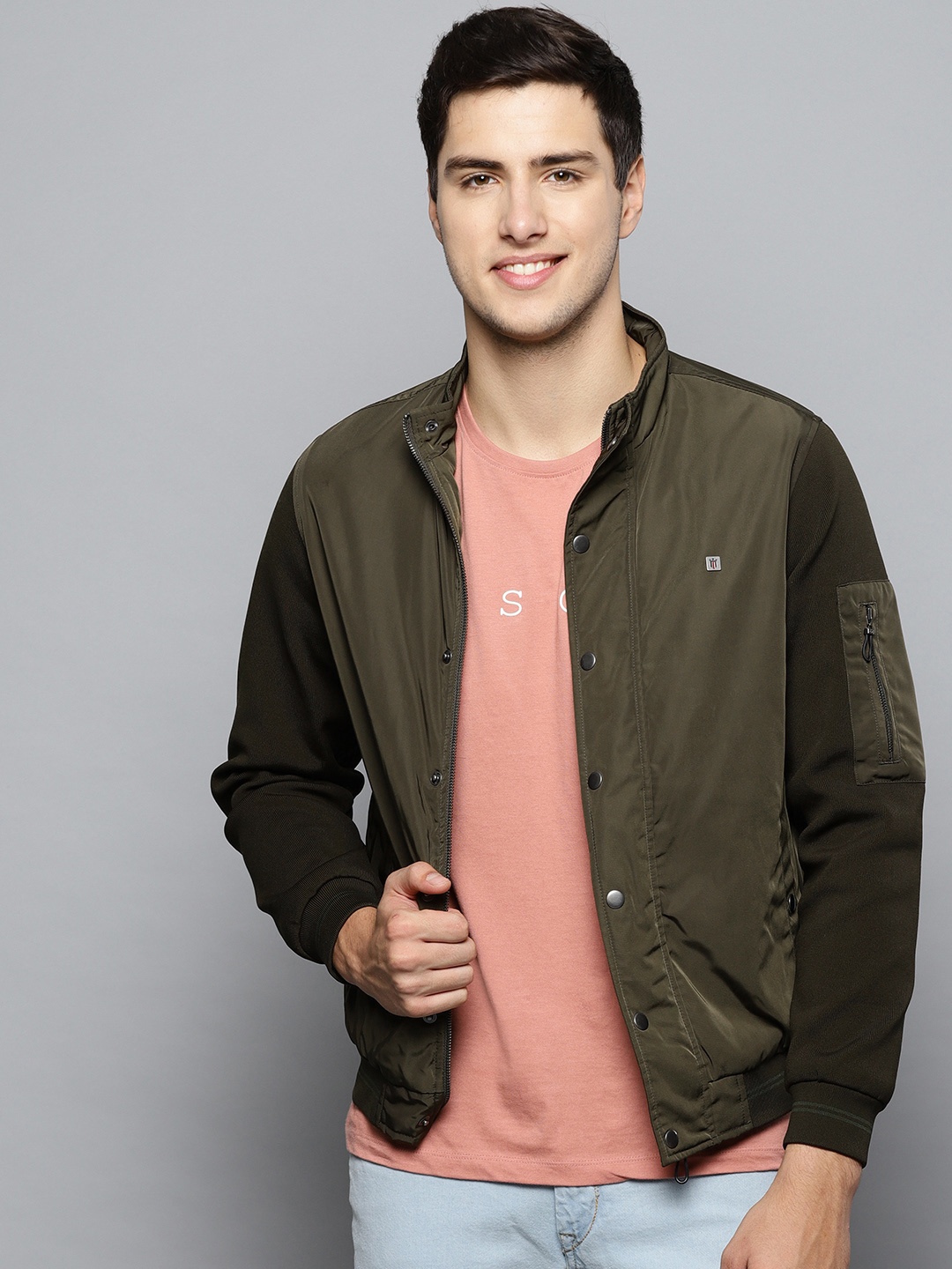

Louis Philippe Sport Men Olive Green Solid Bomber Jacket