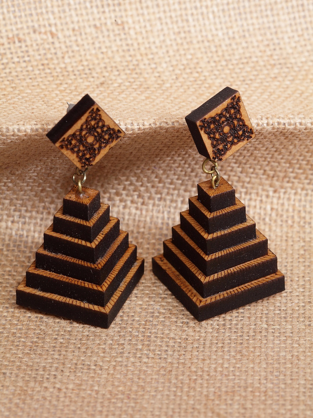 

PANASH Brown Quirky Drop Wooden Earrings