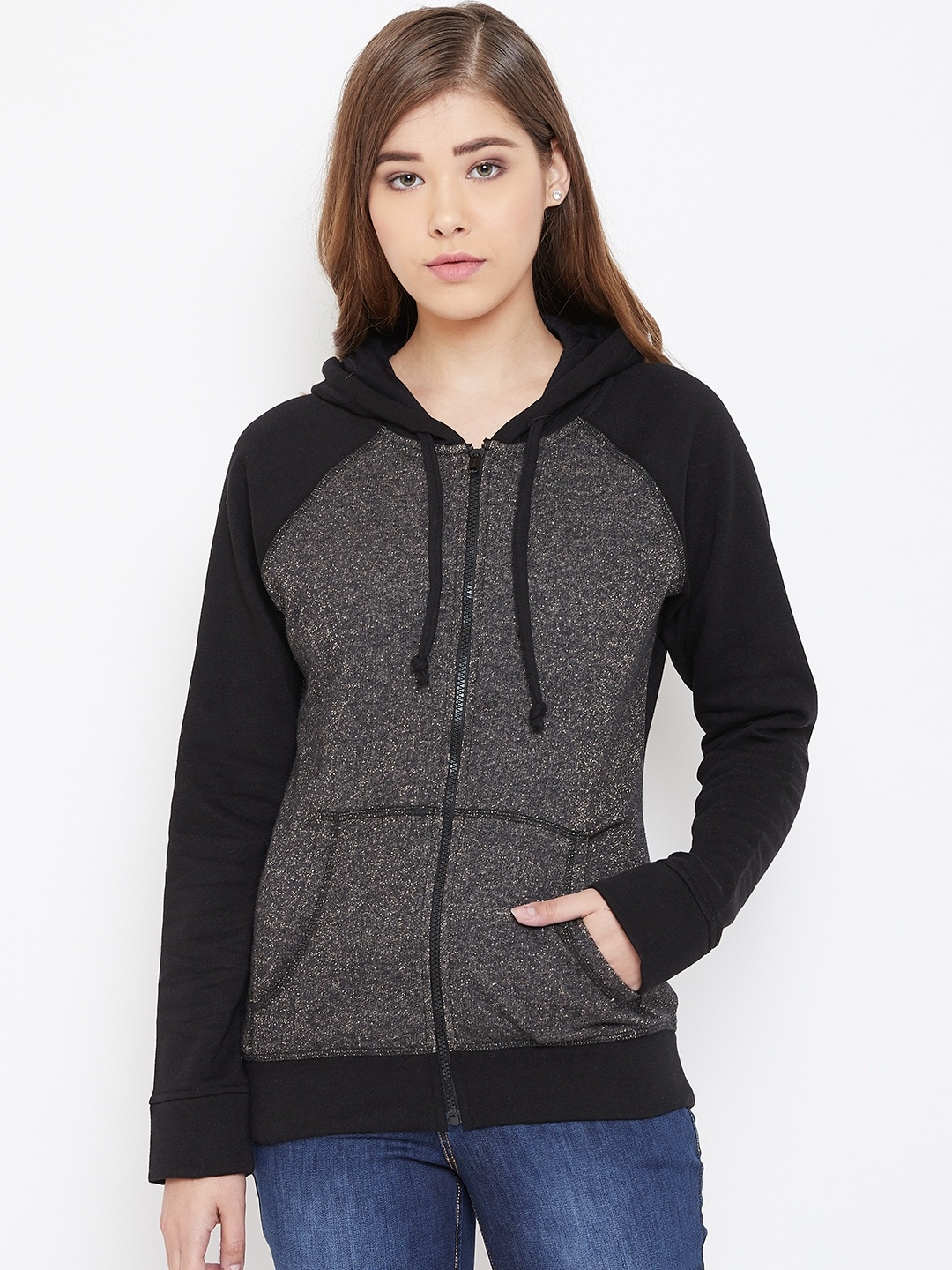 

Rute Women Charcoal Grey Solid Hooded Sweatshirt