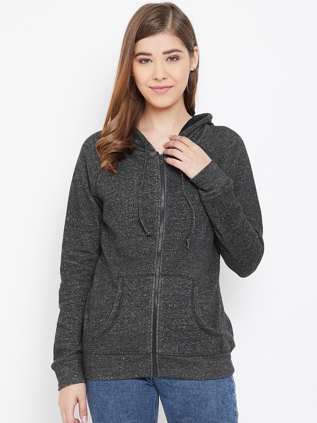 

Rute Women Charcoal Grey Solid Hooded Sweatshirt