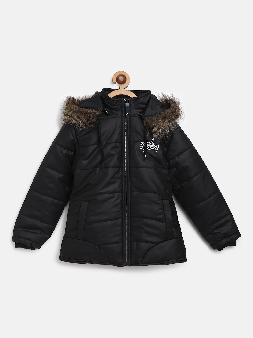 

Fort Collins Girls Black Solid Hooded Parka Jacket