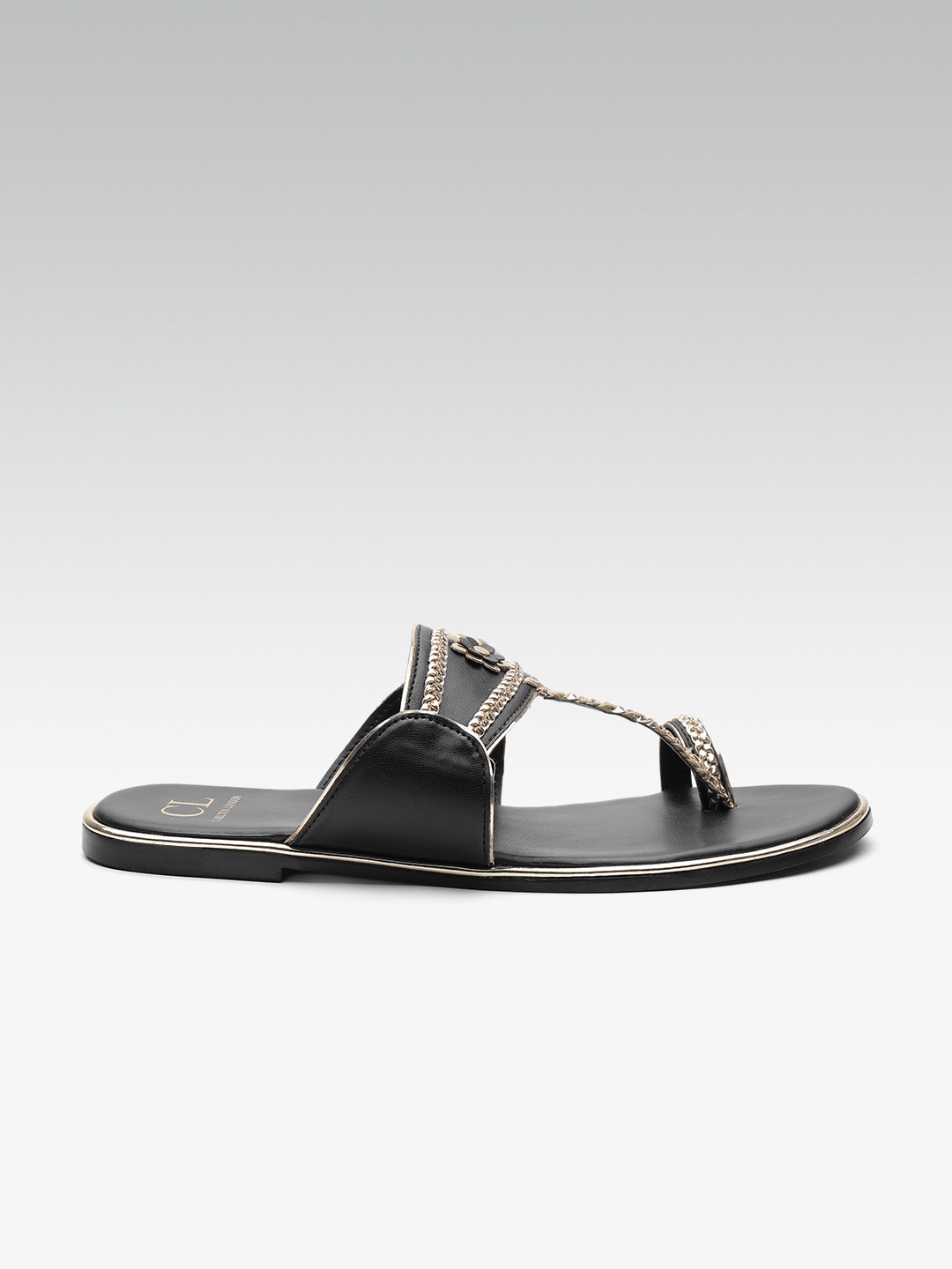 

Carlton London Women Black & Gold-Toned Braided One Toe Flats