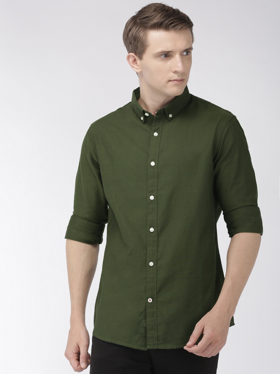 

Celio Men Olive Green Slim Fit Solid Casual Shirt