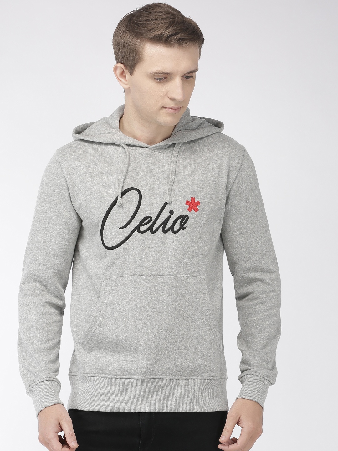 

Celio Men Grey Printed Hooded Sweatshirt