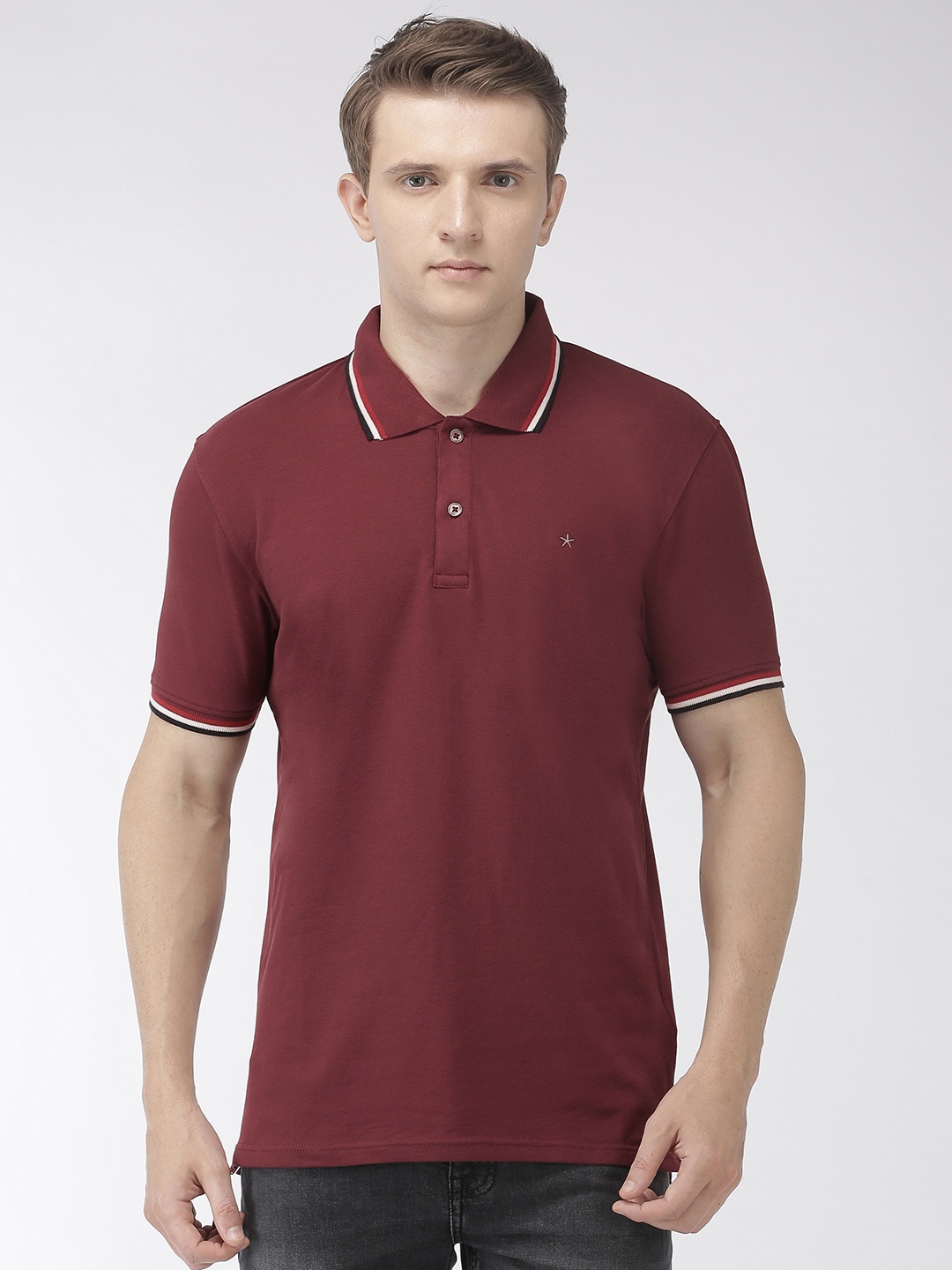 

Celio Men Burgundy Solid Polo Collar T-shirt