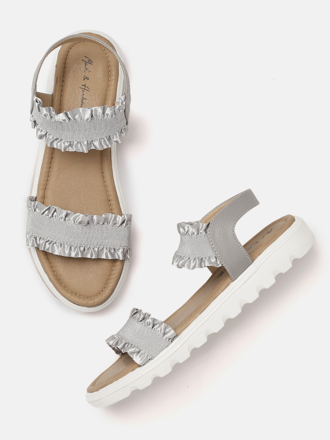 

Mast & Harbour Women Grey Solid Open Toe Flats