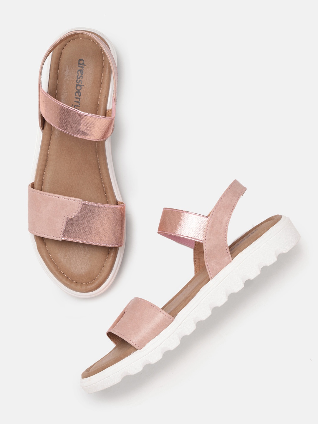 

DressBerry Women Rose Gold-Toned & Pink Colourblocked Open Toe Flats