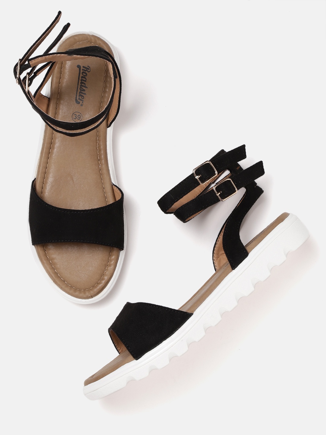 

The Roadster Lifestyle Co Women Black Solid Mid-Top Open Toe Flats