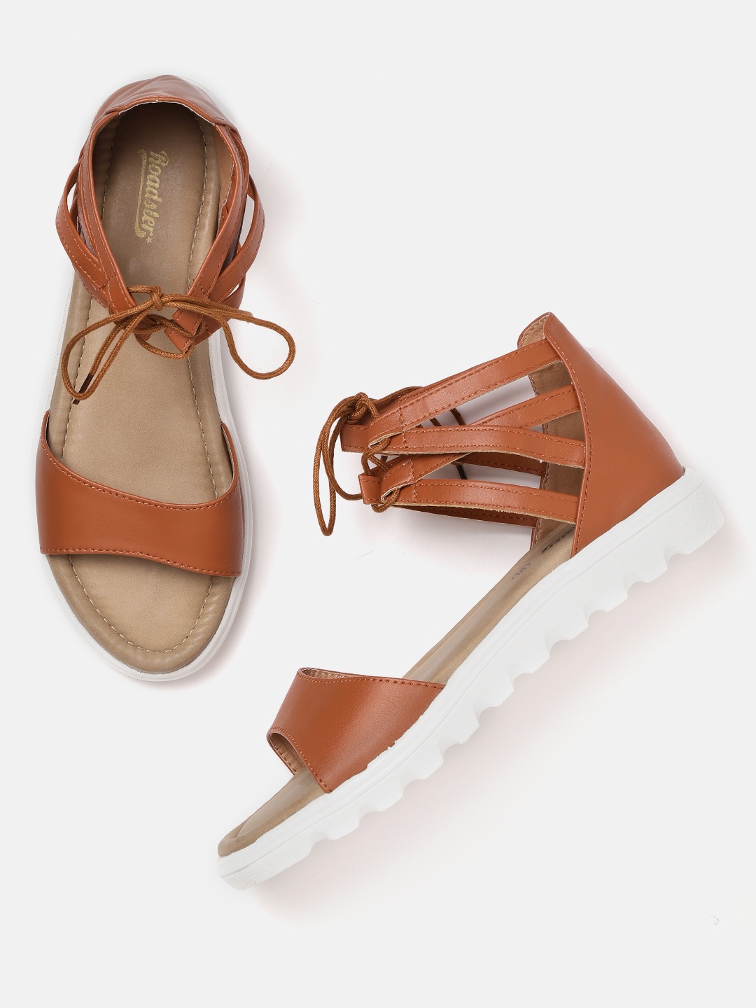 

The Roadster Lifestyle Co Women Tan Brown Solid Mid-Top Open Toe Flats
