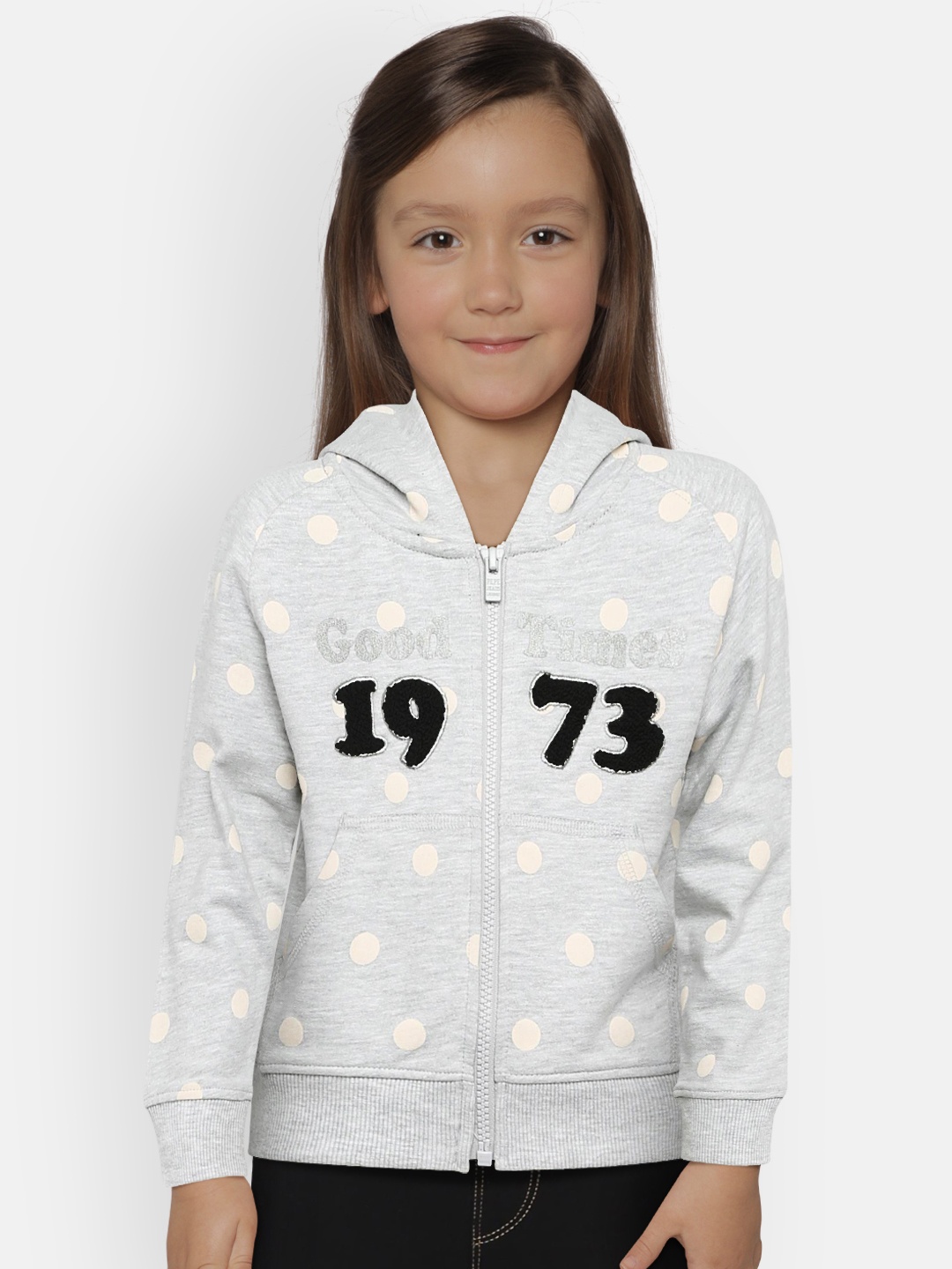 

Pepe Jeans Girls Grey & White Printed Hooded Sweatshirt