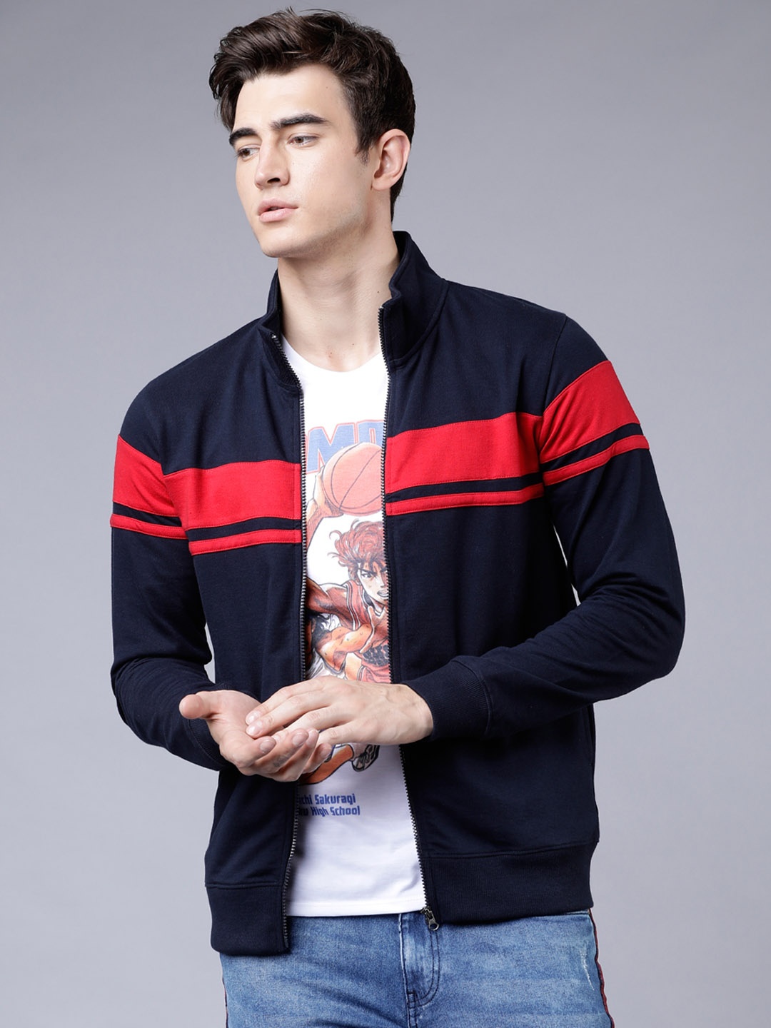 

HIGHLANDER Men Navy Blue & Red Solid Sweatshirt