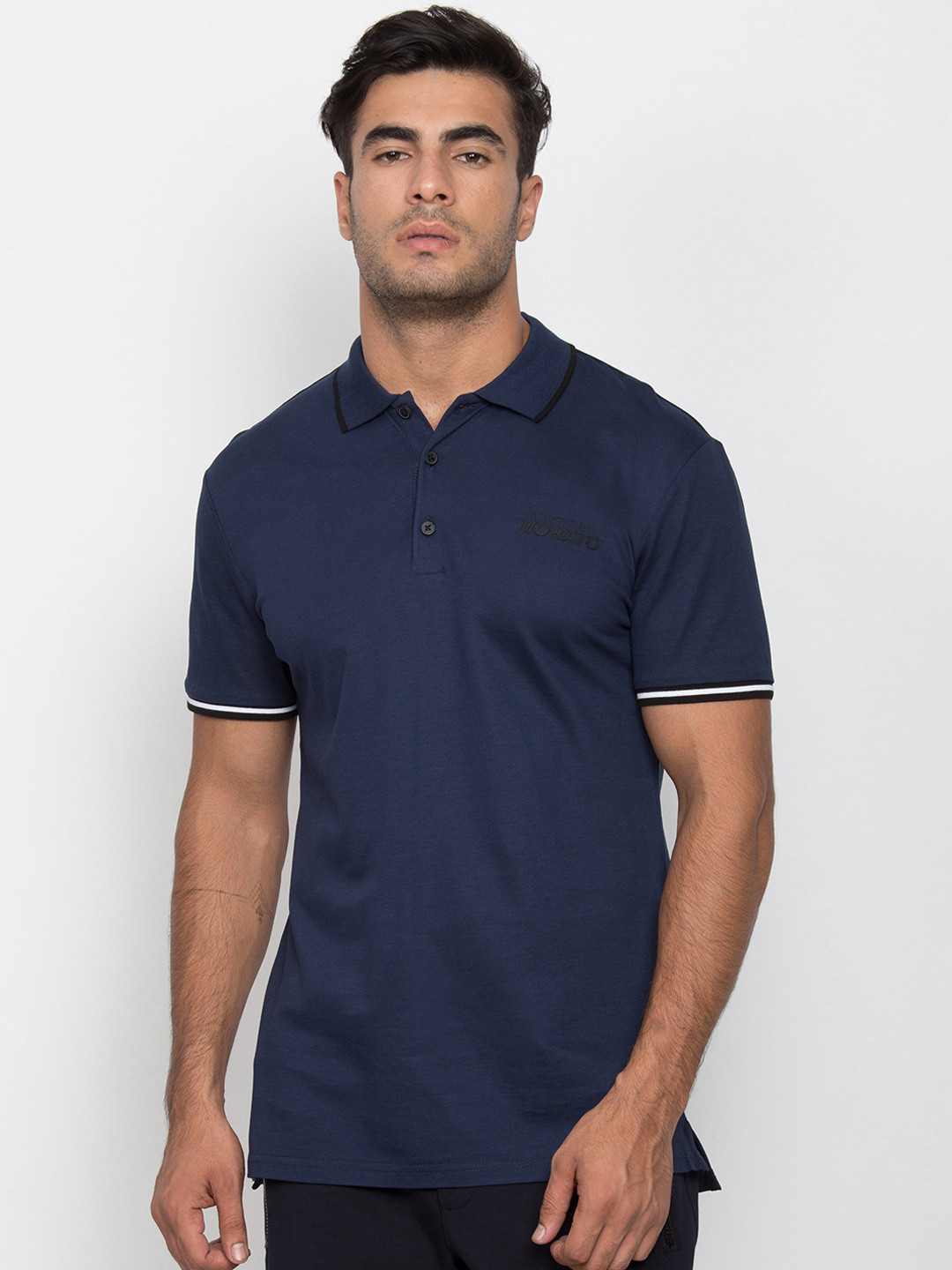 

Antony Morato Men Blue Solid Polo Collar T-shirt, Navy blue