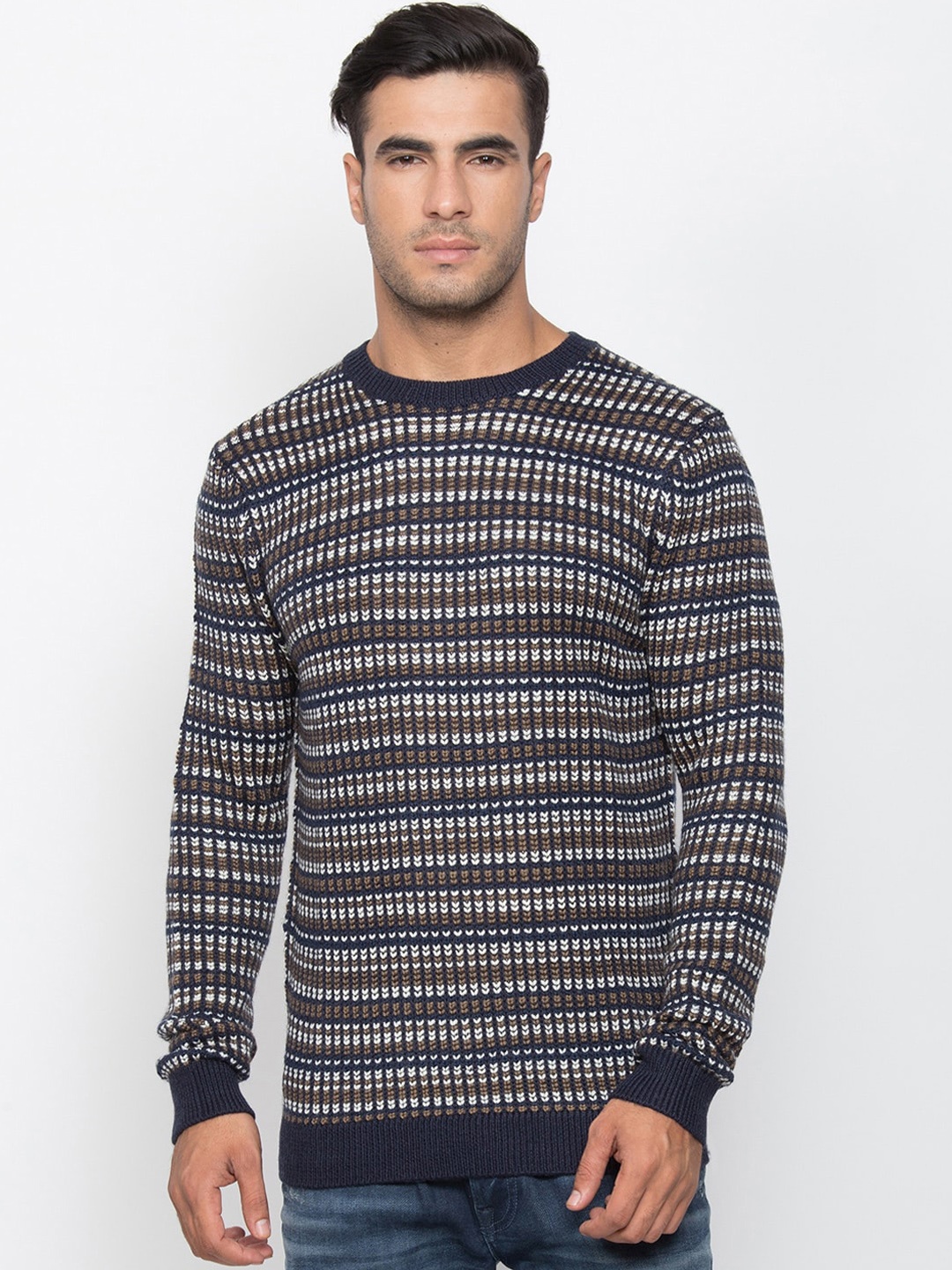 

Antony Morato Men Charcoal & Blue Striped Sweater