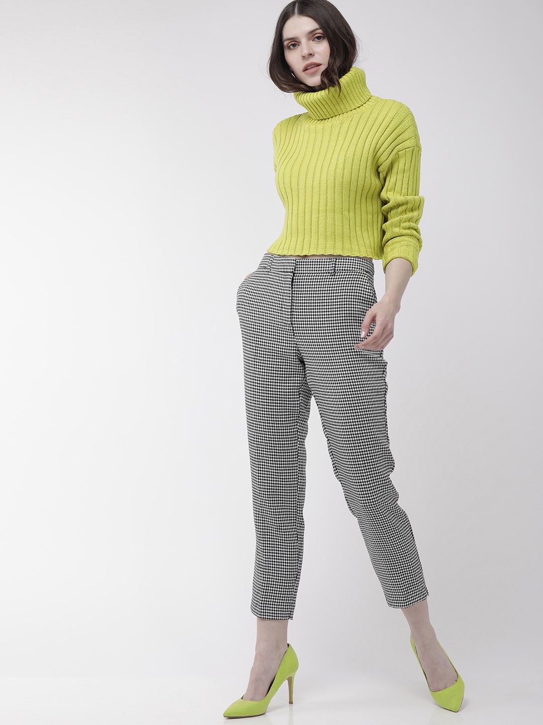 

FOREVER 21 Women Lime Green Self Design Pullover Sweater