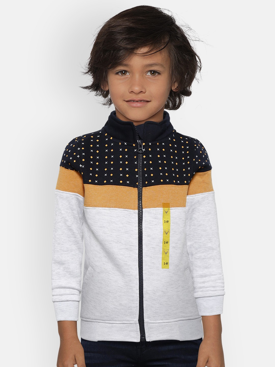 

Allen Solly Junior Boys Navy Blue & Grey Melange Printed Sweatshirt