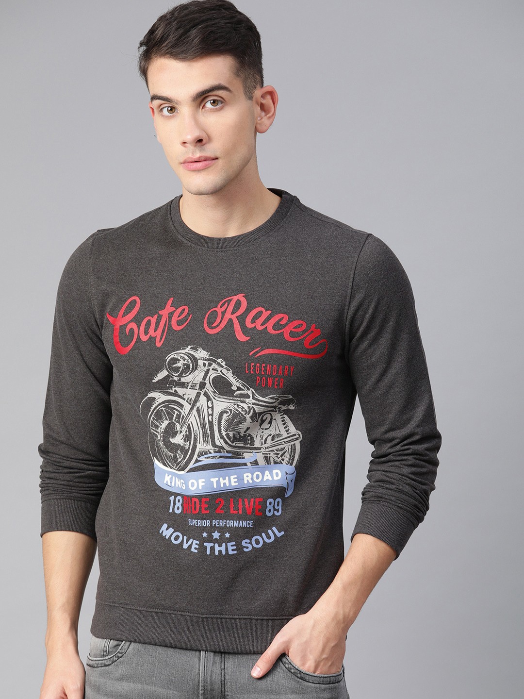

Peter England Men Charcoal Grey Printed Sweatshirt