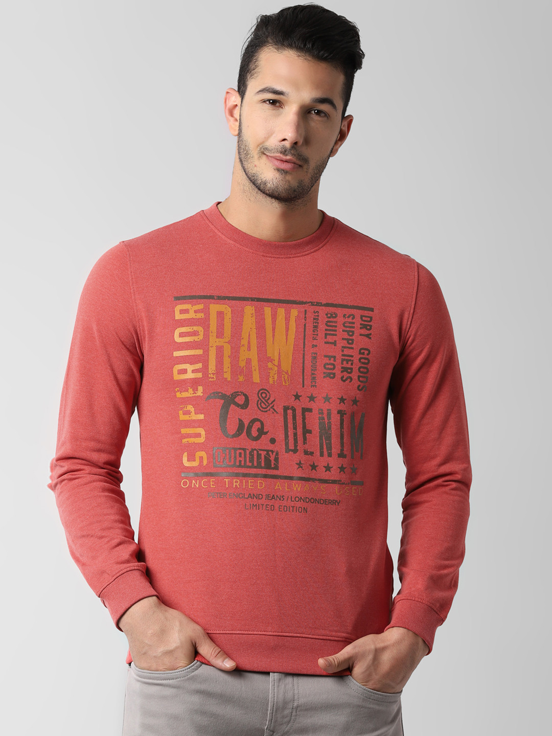 

Peter England Casuals Men Orange Printed Sweatshirt