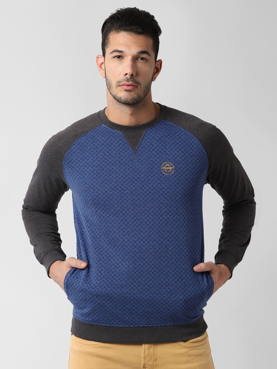 

Peter England Casuals Men Navy Blue & Grey Self Design Sweatshirt