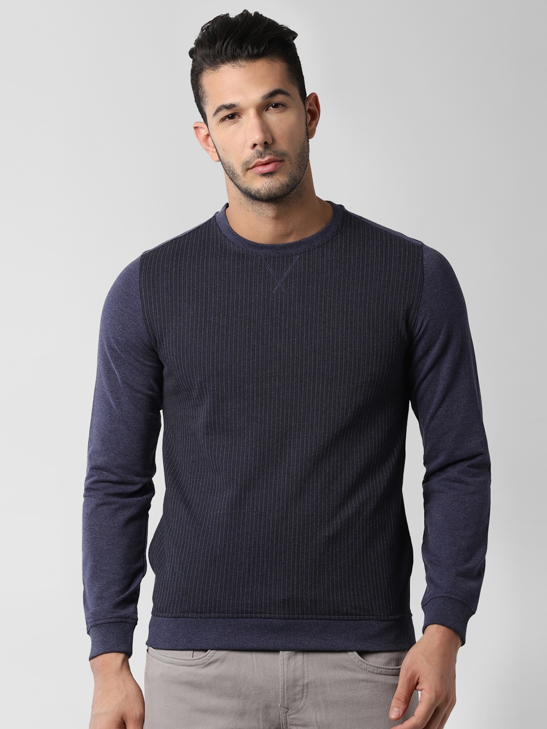 

Peter England Casuals Men Navy Blue Striped Sweatshirt