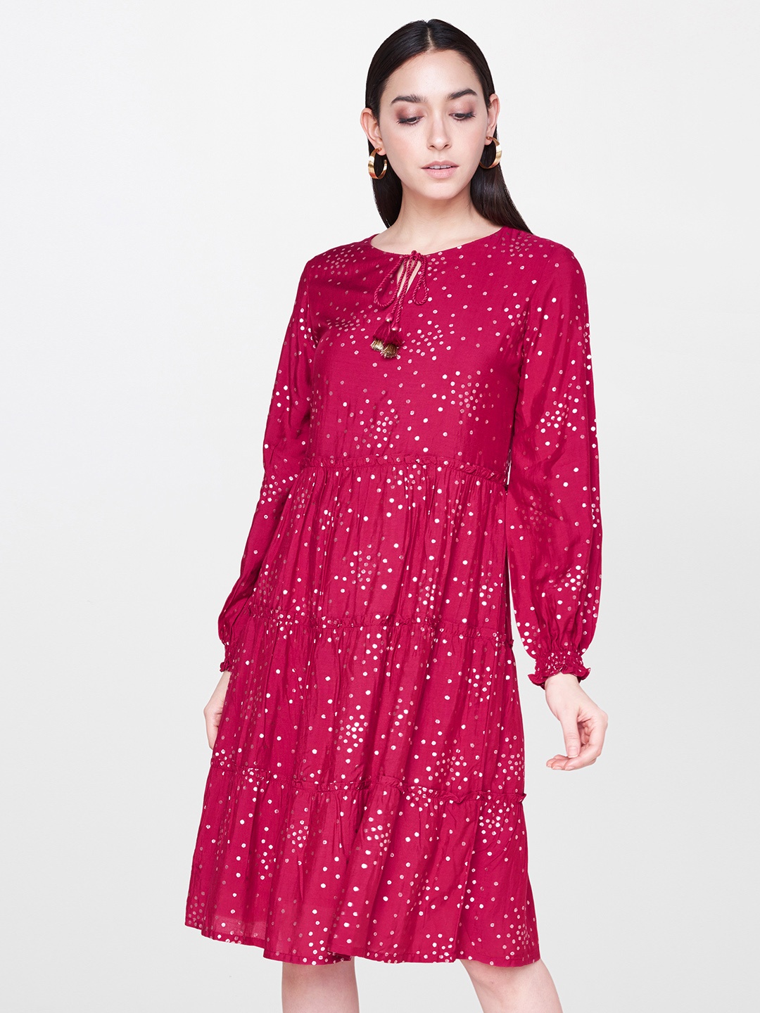 

AND Women Pink Printed Fit and Flare Dress