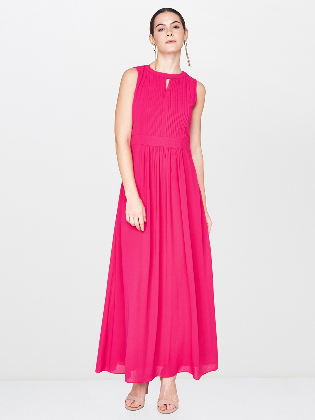 

AND Women Solid Pink Maxi Dress