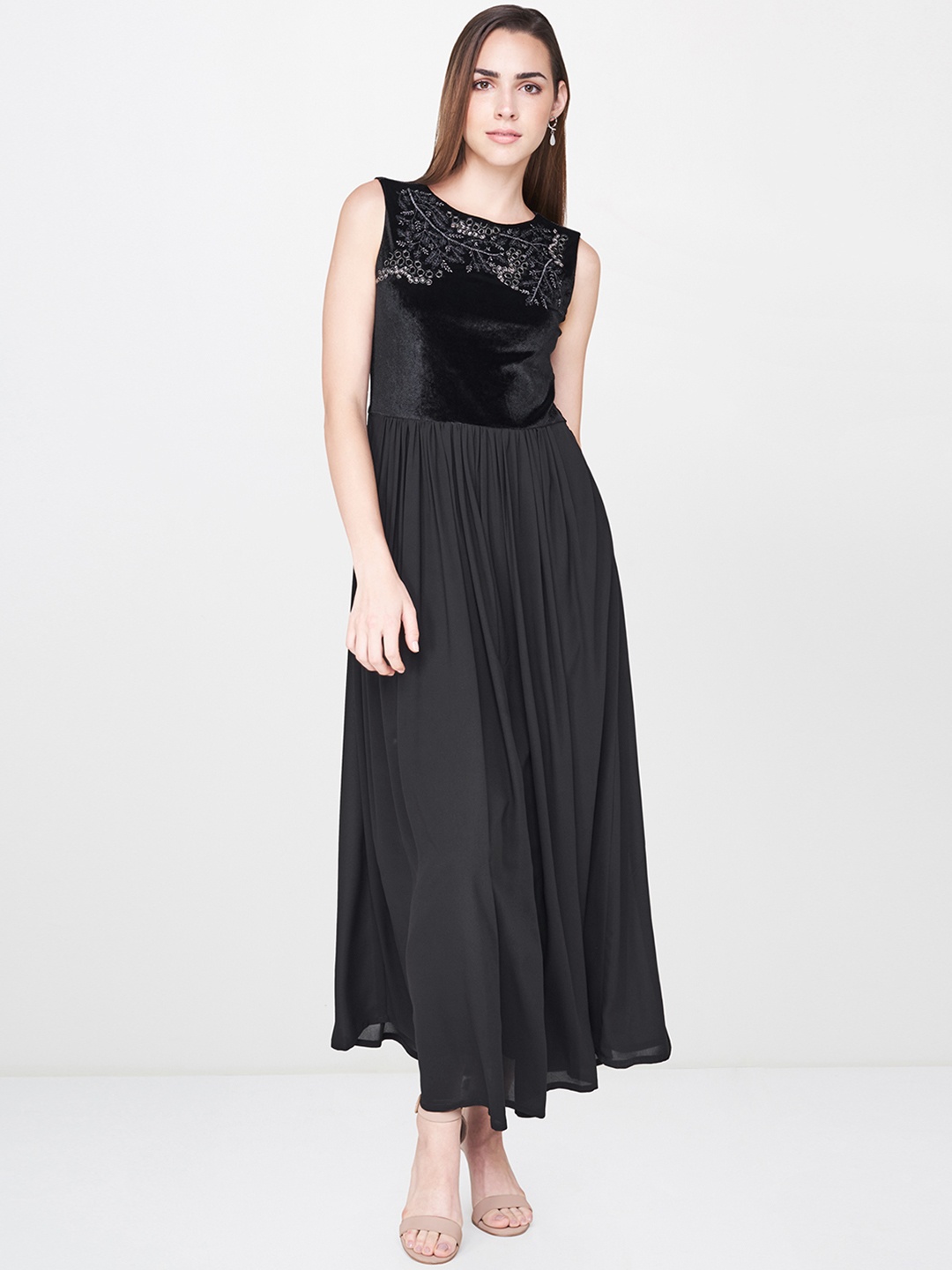 

AND Women Black Embroidered Maxi Dress