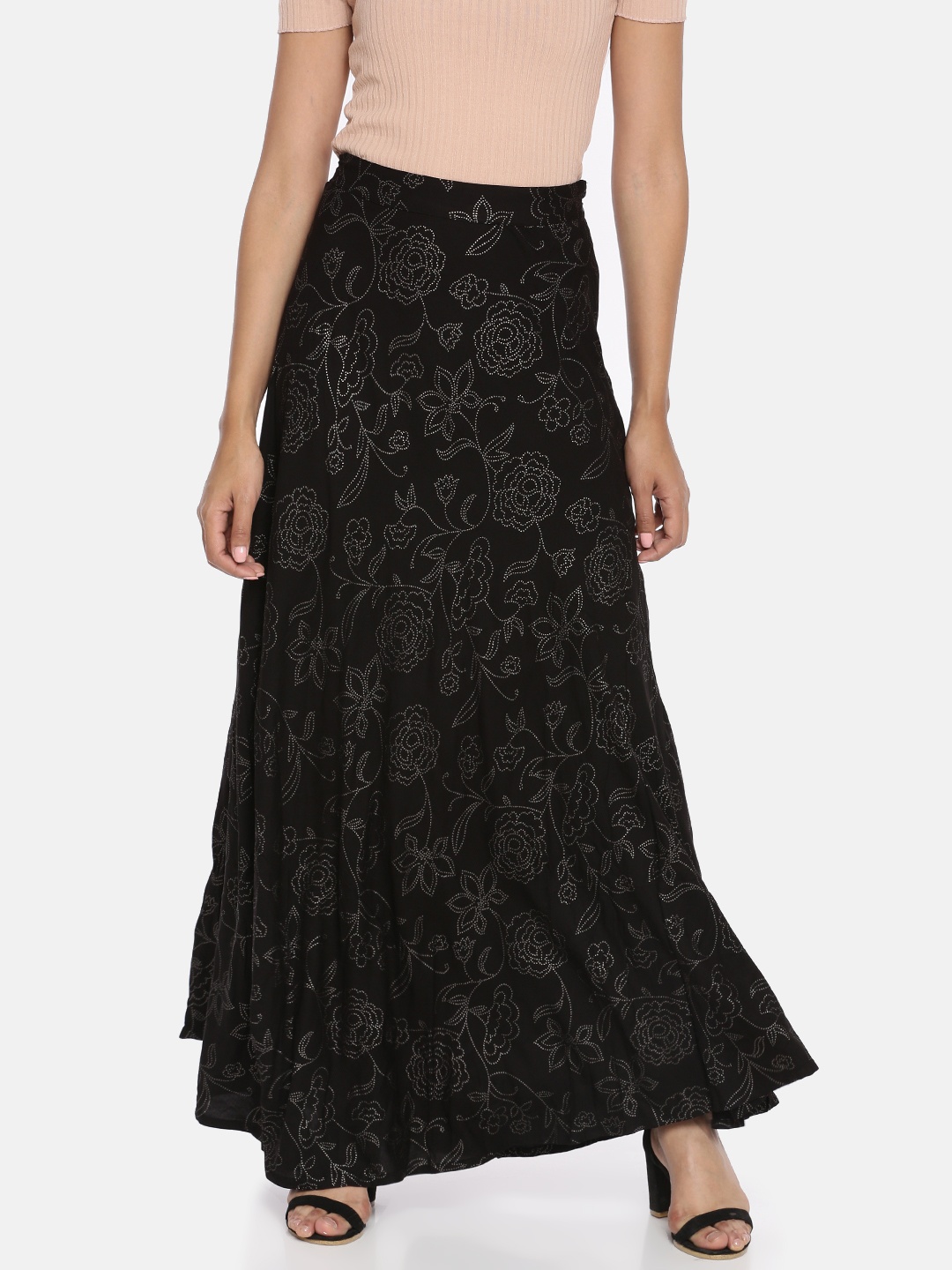 

AND Women Black Printed Flared Skirt