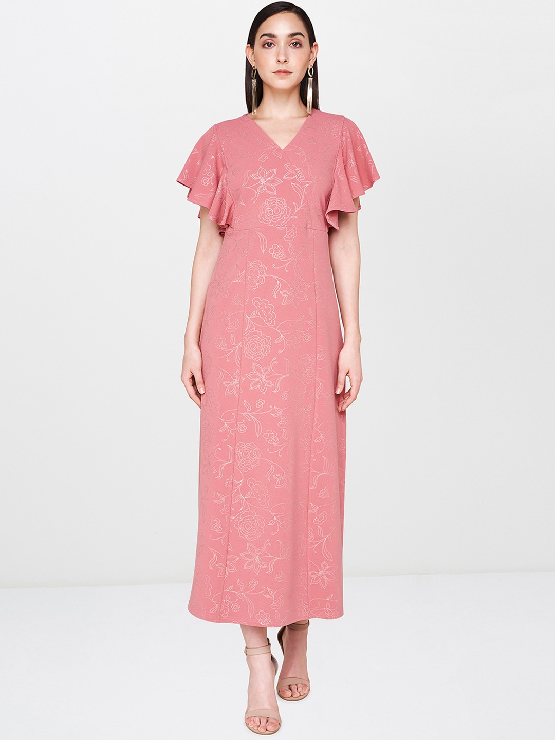 

AND Women Pink & Gold-Toned Printed Maxi Dress