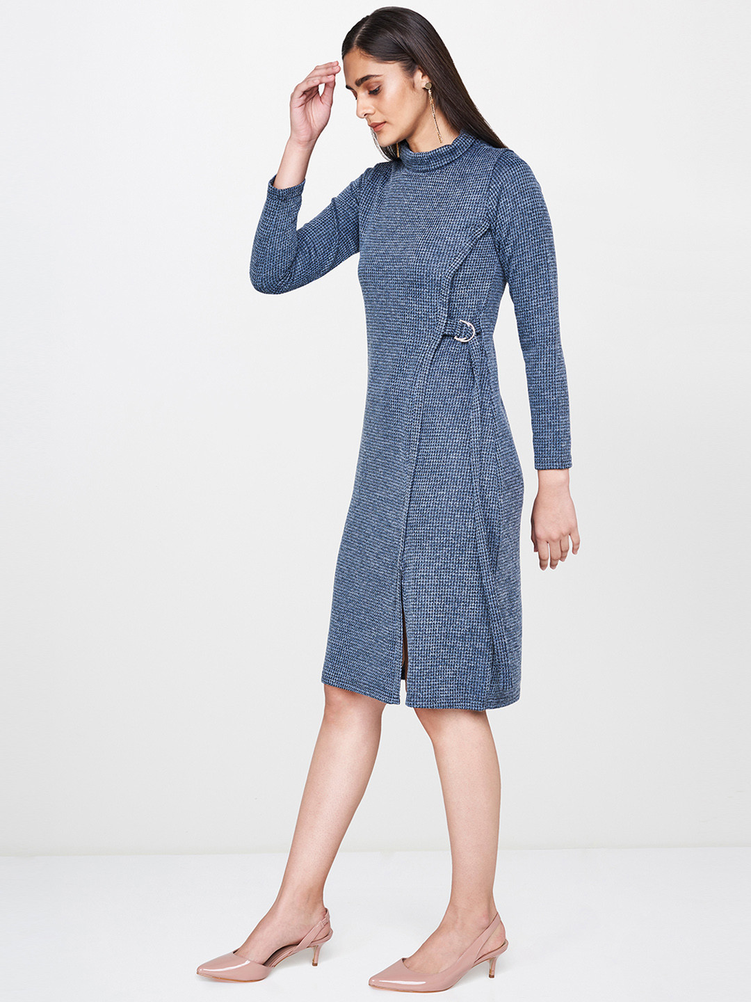

AND Women Blue Self Design Wrap Dress