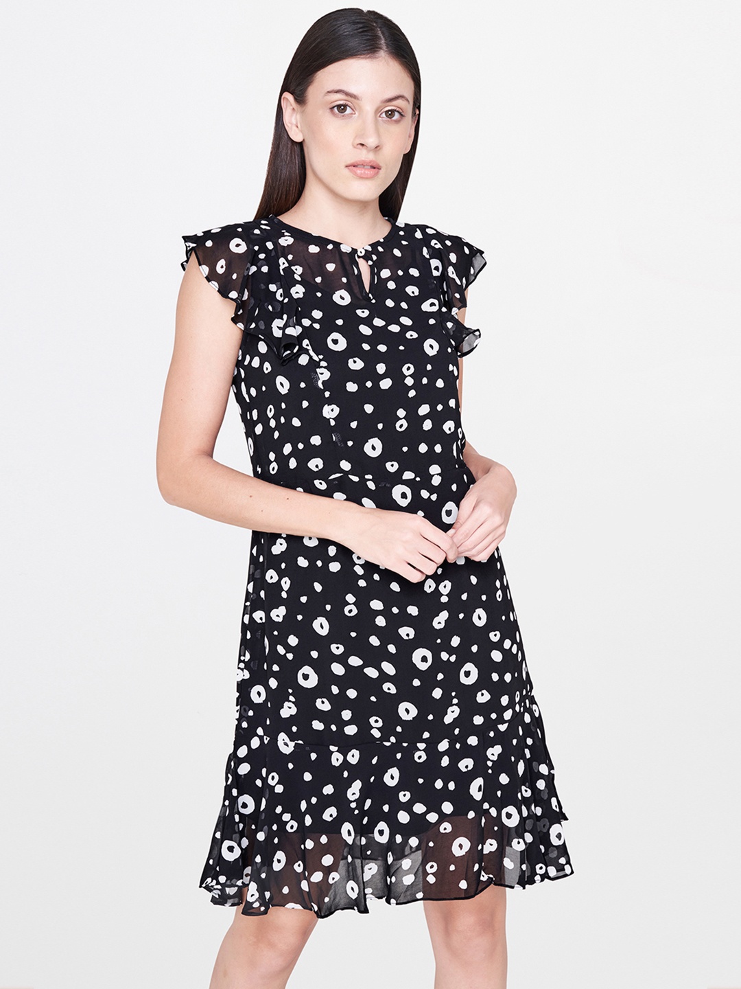 

AND Women Black & White Printed A-Line Dress