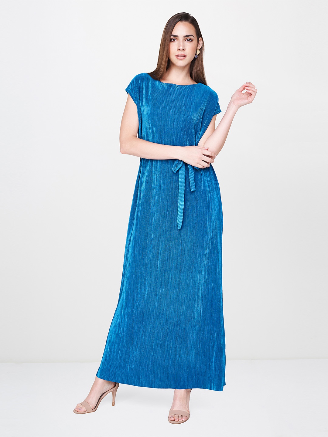 

AND Women Teal Blue Solid Maxi Dress
