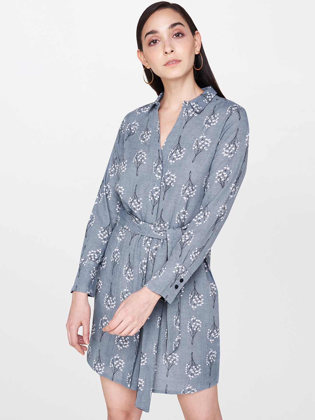 

AND Women Blue & White Floral Printed Shirt Dress